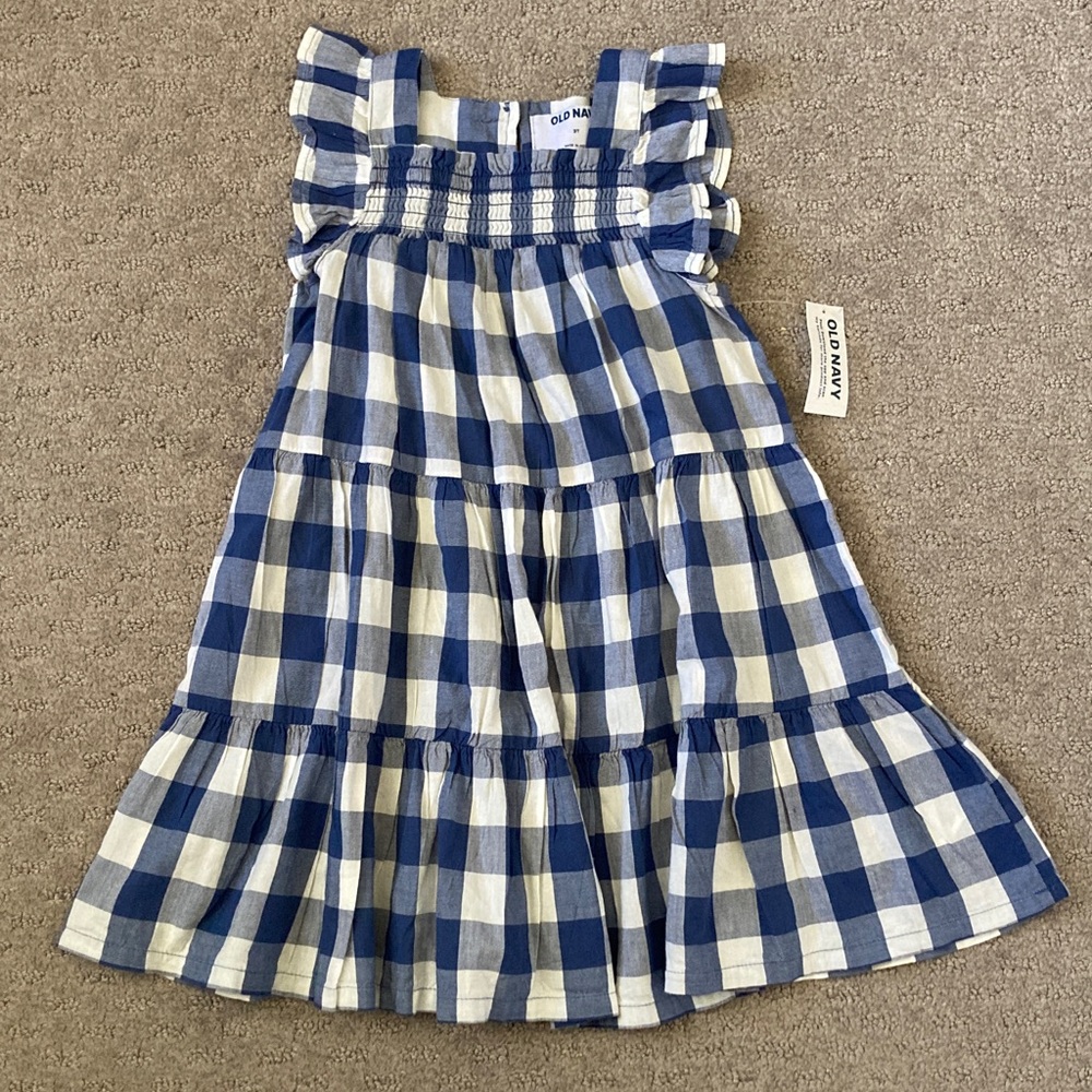 New OLD NAVY ruffled blue gingham swing dress, 3T.